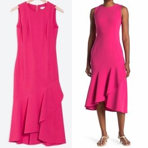 Hibiscus Pink Calvin Klein Women's Ruffle Hem Sheath dress size 6 or 8